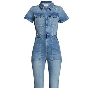 Good American Blue Fit For Success Light Distressing Jumpsuit, Size 2